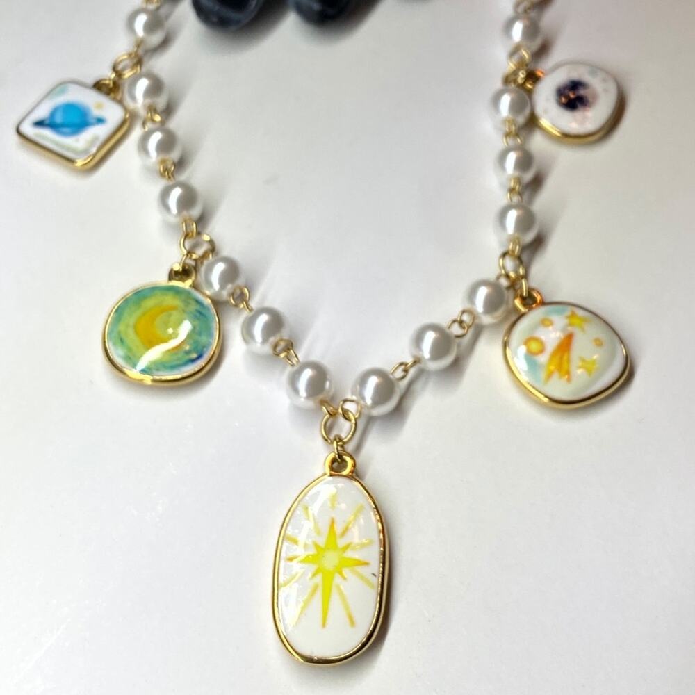 NEW Galaxy Pearl Charm Layering Necklace - Picture 7 of 10
